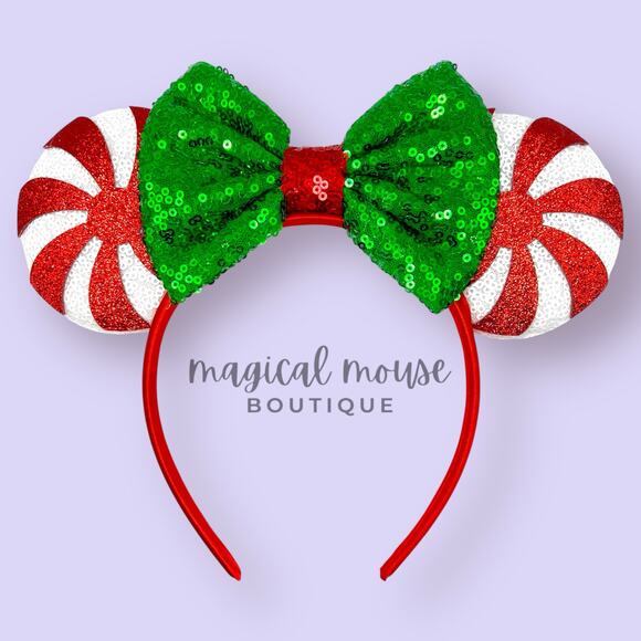 Candy Cane Lane Minnie Ears | Disney-Inspired Christmas Mouse Ears Headband - Picture 1 of 5